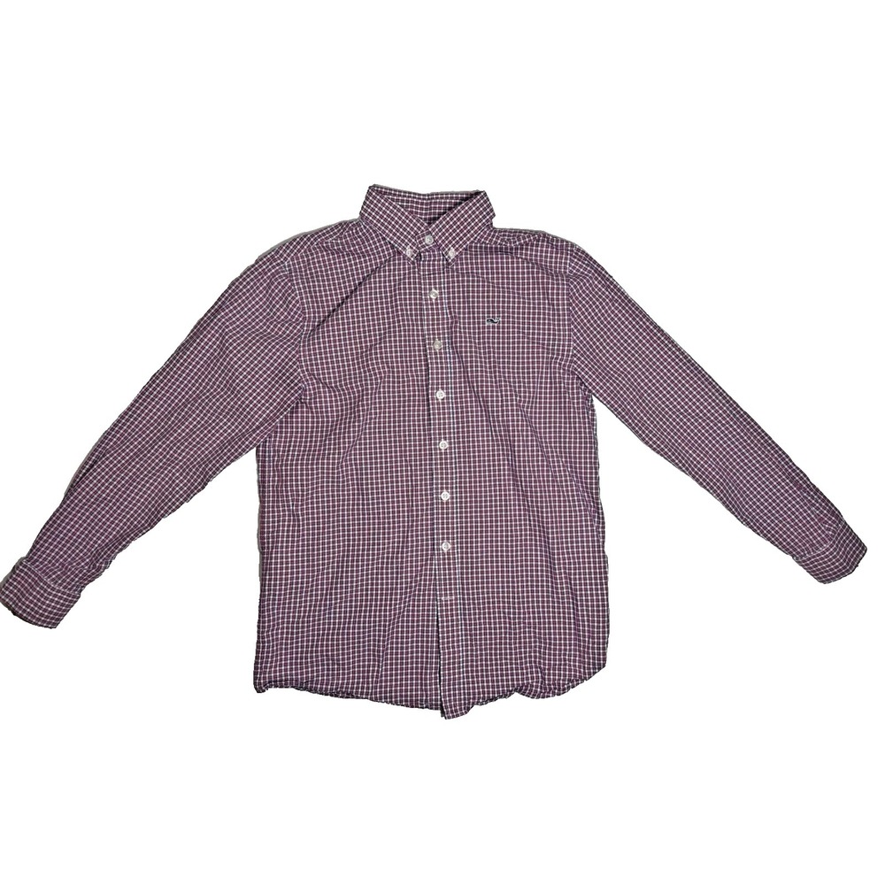 Vineyard Vines Button Up Shirt Boys Size Large 16 Long Sleeve Red Plaid Cotton